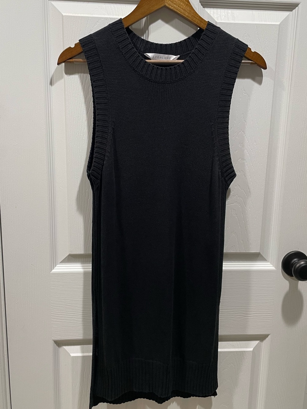 Everlane Black Cotton Viscose Sleeveless Knit Tunic Dress sweater Vest Top Size